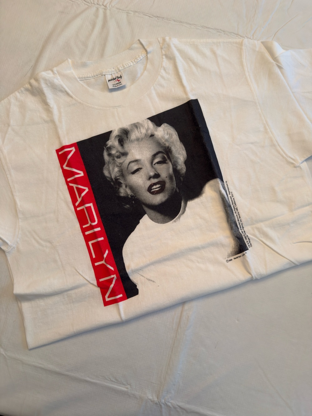 White Short Sleeve Graphic Tee with Red Accent